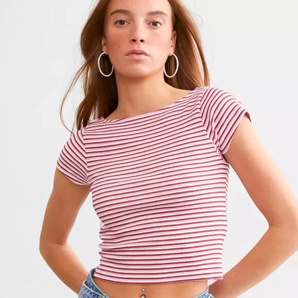 Fitz + Eddi | White Pink & Red Stripped Crop Top - Picture 3 of 4